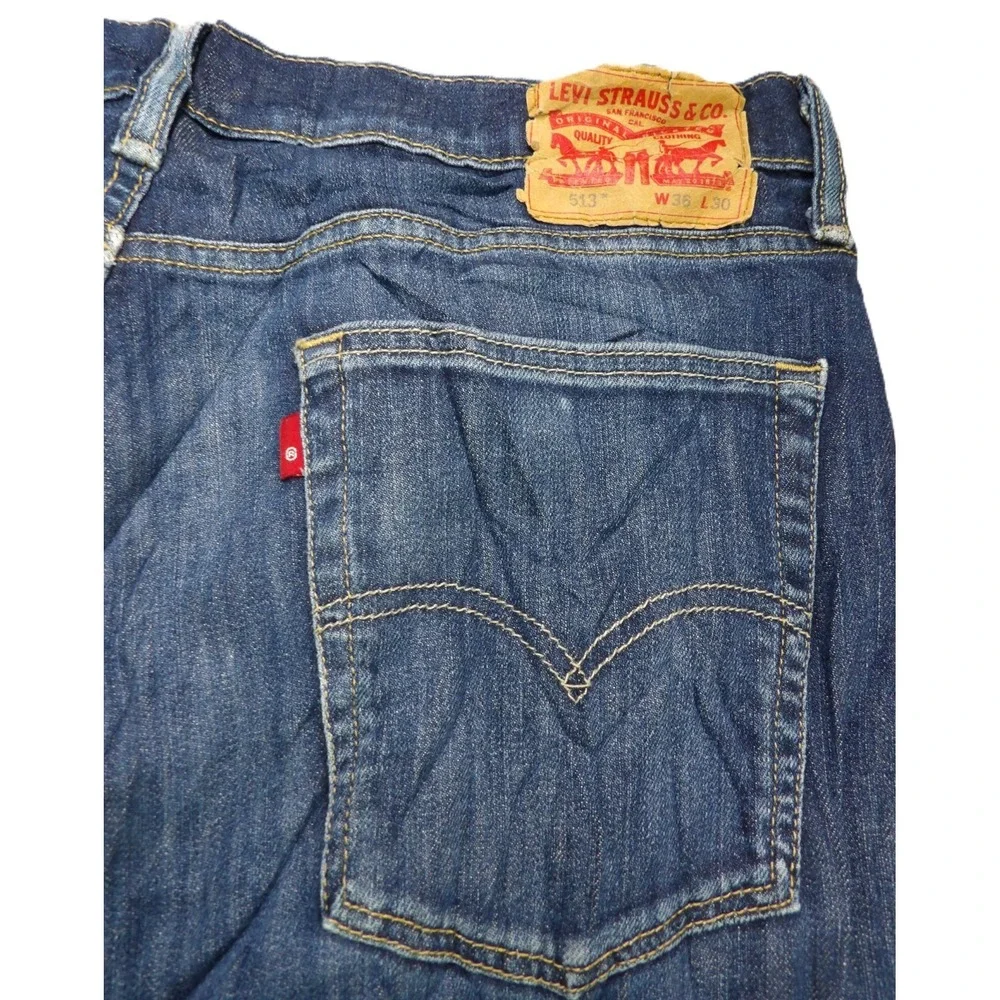 Levi's 513 Slim Straight Jeans Stretch Denim Men 36x30 Blue Dark Wash Casual EUC
